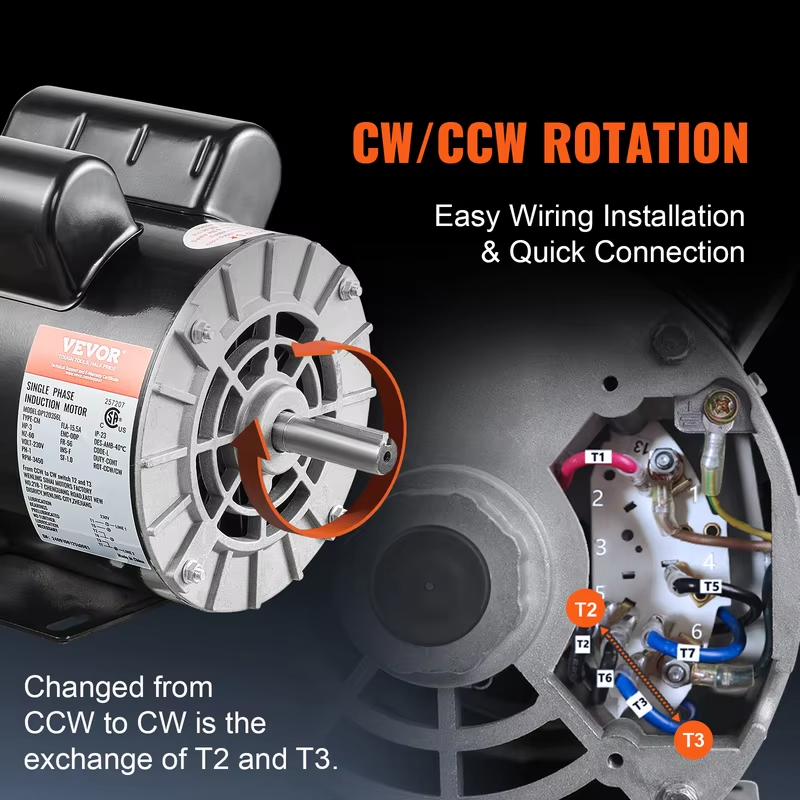 SucceBuy 2/3/3.7HP Air Compressor Motor 230V Single Phase Electric Motor 3450RPM CW/CCW Rotation Motor for Air Compressors