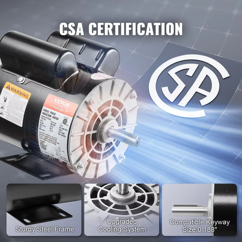 SucceBuy 2/3/3.7HP Air Compressor Motor 230V Single Phase Electric Motor 3450RPM CW/CCW Rotation Motor for Air Compressors