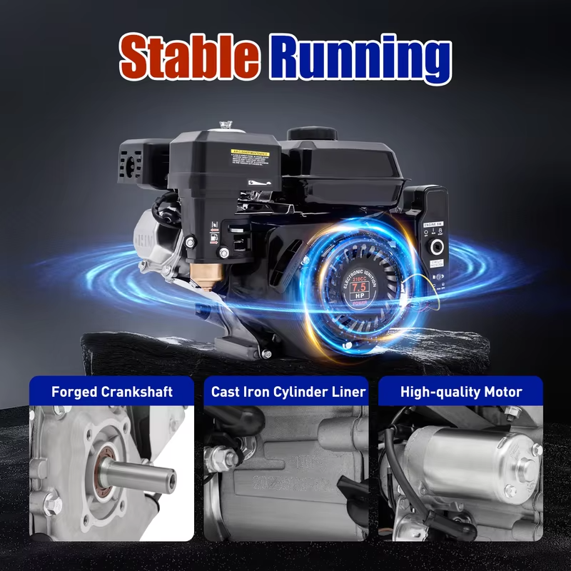 7.5HP 4 Stroke Gas Engine Electric Start 212CC, 3600 RPM Key Start Industrial Grade Gasoline Engine Go Kart Engine Motor