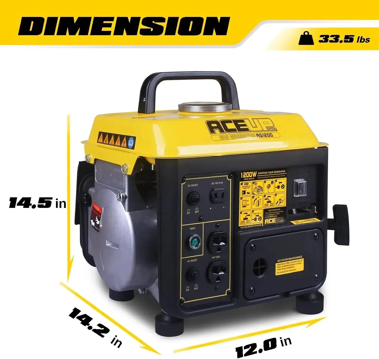 Aceup Energy 1200W 2-Stroke Gas Powered Generator | Portable, Ultralight EPA & CARB Compliant Generator for Camping, Home Improvement Electrical Equipment-AG1200