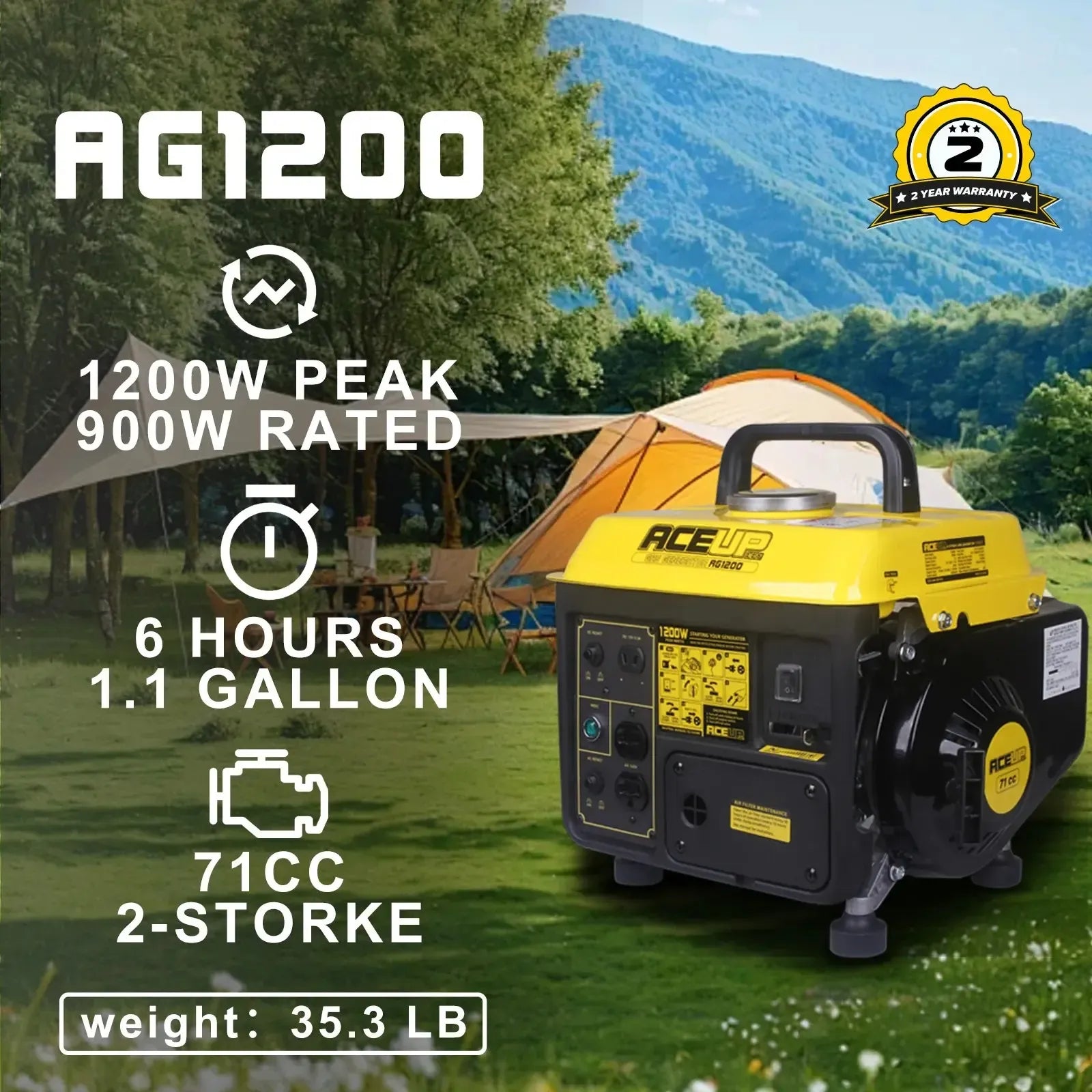 Aceup Energy 1200W 2-Stroke Gas Powered Generator | Portable, Ultralight EPA & CARB Compliant Generator for Camping, Home Improvement Electrical Equipment-AG1200