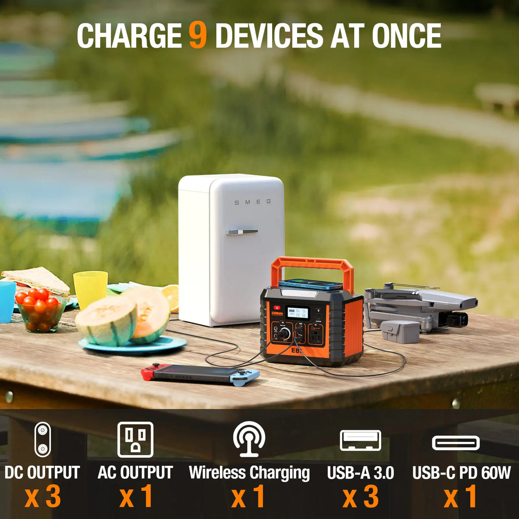 EBL 300W Portable Power Station | 300Wh Solar Generator, Pure Sine Wave AC, 9-Device Charging, Lightweight for Camping & Home Backup