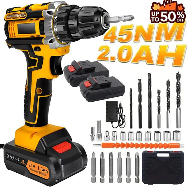 【DealsForYouDays】Cordless Drill Tool Set  21V Electric Power Drill with 2.0AhLithium-ion Battery and Charger–USB/Type-C Rechargeable, Portable, All-in-One DIY & Home Toolbox Kit,Blackfriday,Christmas Gift