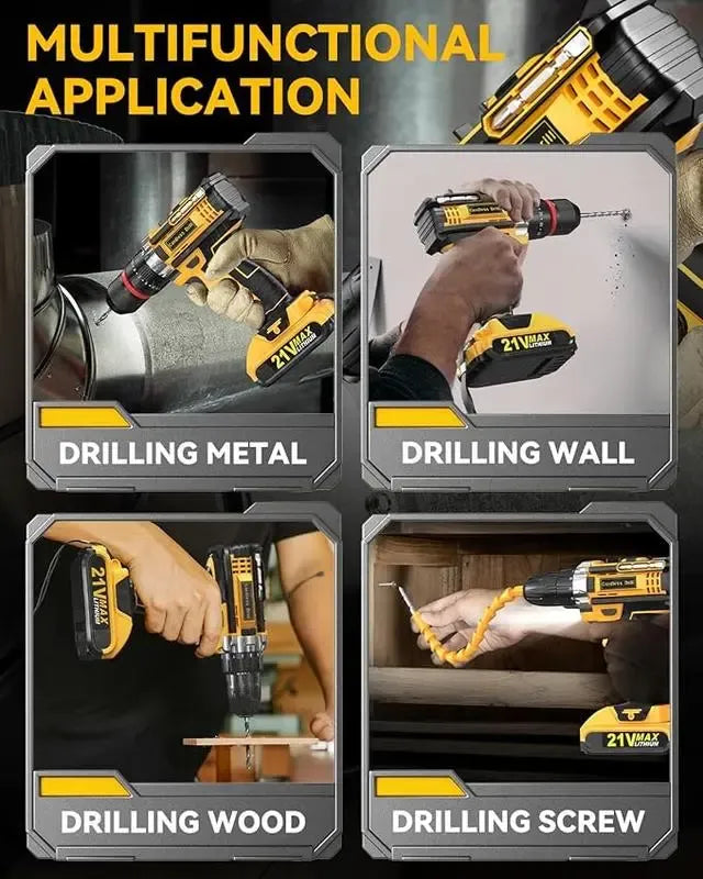 【DealsForYouDays】Cordless Drill Tool Set  21V Electric Power Drill with 2.0AhLithium-ion Battery and Charger–USB/Type-C Rechargeable, Portable, All-in-One DIY & Home Toolbox Kit,Blackfriday,Christmas Gift