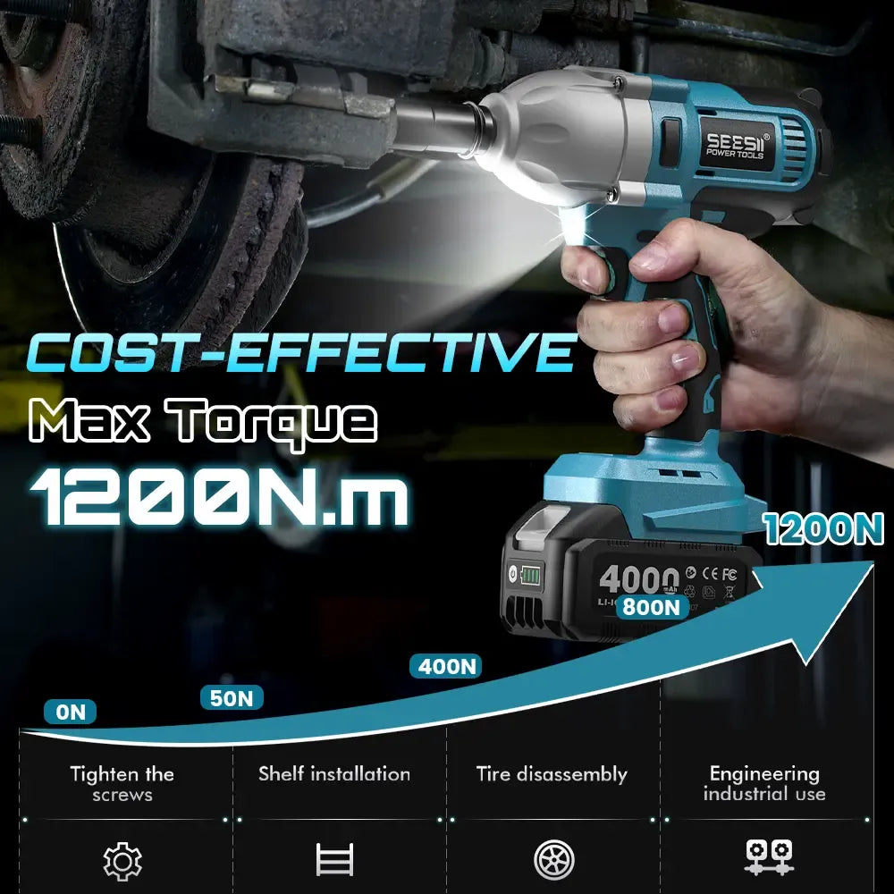 SEESII Cordless Impact Wrench 1/2-inch, High Torque 1200N.m,4.0Ah Battery, 3300RPM, 6 Sockets, Electric Impact Driver, Gift for Home, Vehicles & Men, WH710 Pro DealsForYouDays