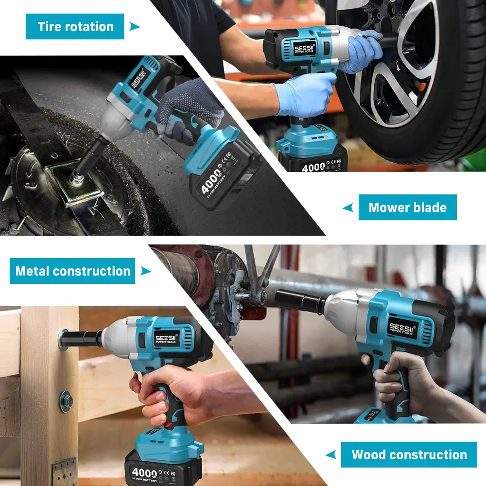 SEESII Cordless Impact Wrench 1/2-inch, High Torque 1200N.m,4.0Ah Battery, 3300RPM, 6 Sockets, Electric Impact Driver, Gift for Home, Vehicles & Men, WH710 Pro DealsForYouDays