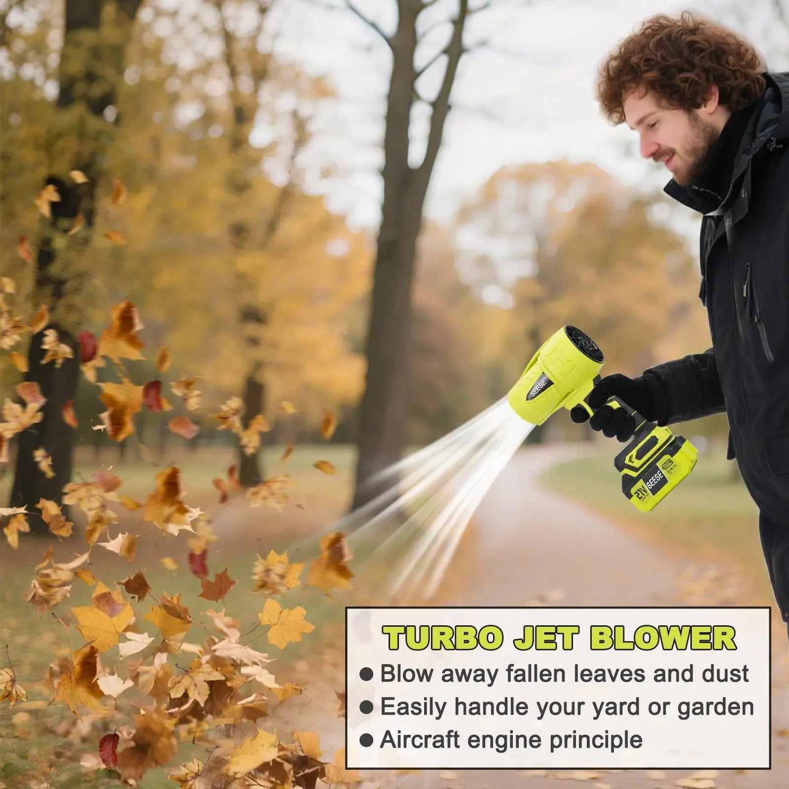 【DealsForYouDays】SEESE Cordless Leaf Blower Violent TurboFan,BrushlessPure Copper Motor Jet Fan With Battery,CordlessTurbo Super Power Air Duster, Car Drying after Wash, SnowRemoval
