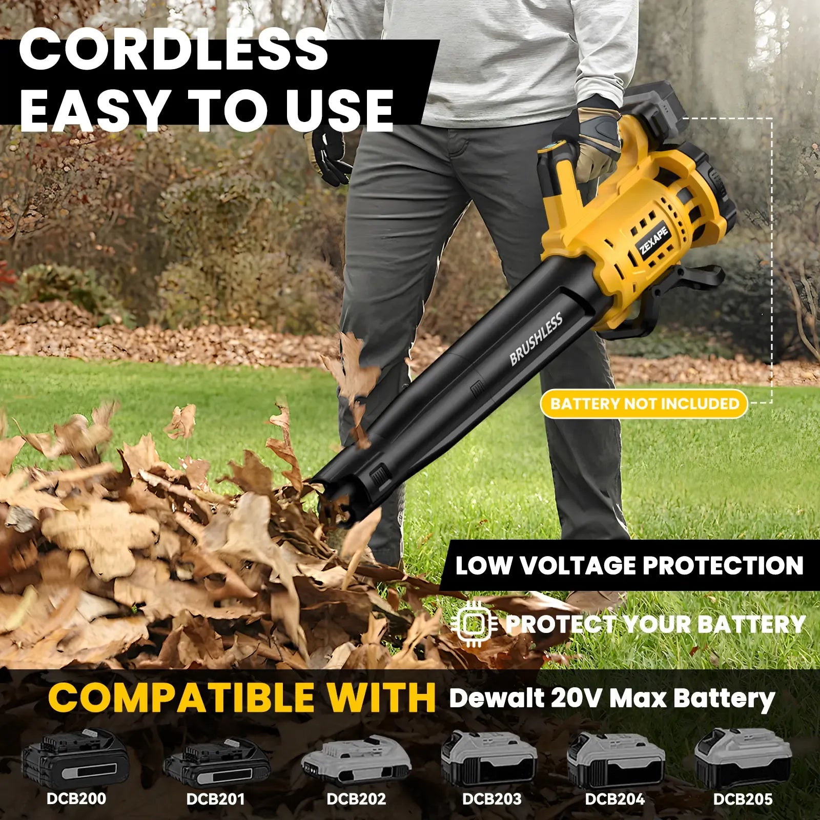 【No Battery】Cordless Leaf Blower for Dewalt 20V Max Battery, For Milwaukee 18V Battery/ For Makita 18V Battery 480 CFM Electric Blower with Brushless Motor, 6 Variable Speed Up to 130MPH, Digital Display Control Handheld Blower for Lawn Care, Yard