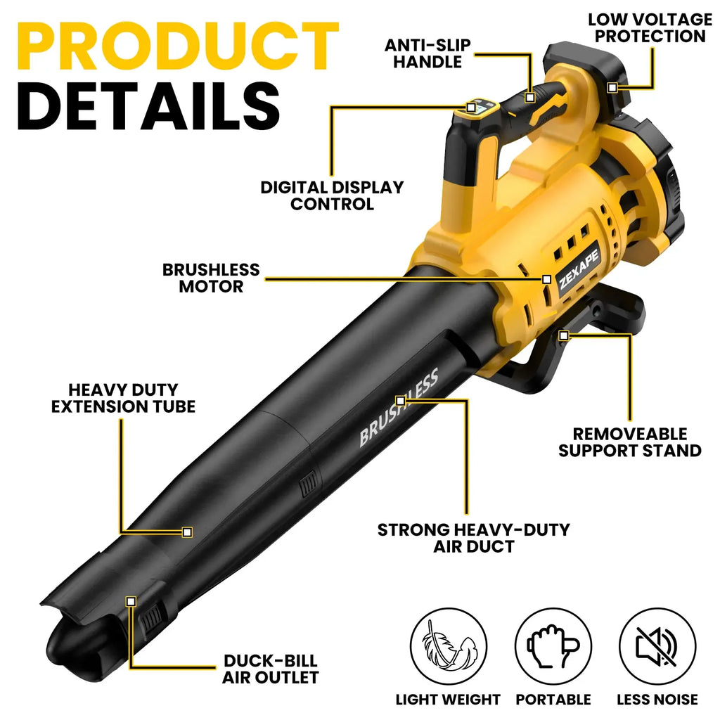 【No Battery】Cordless Leaf Blower for Dewalt 20V Max Battery, For Milwaukee 18V Battery/ For Makita 18V Battery 480 CFM Electric Blower with Brushless Motor, 6 Variable Speed Up to 130MPH, Digital Display Control Handheld Blower for Lawn Care, Yard