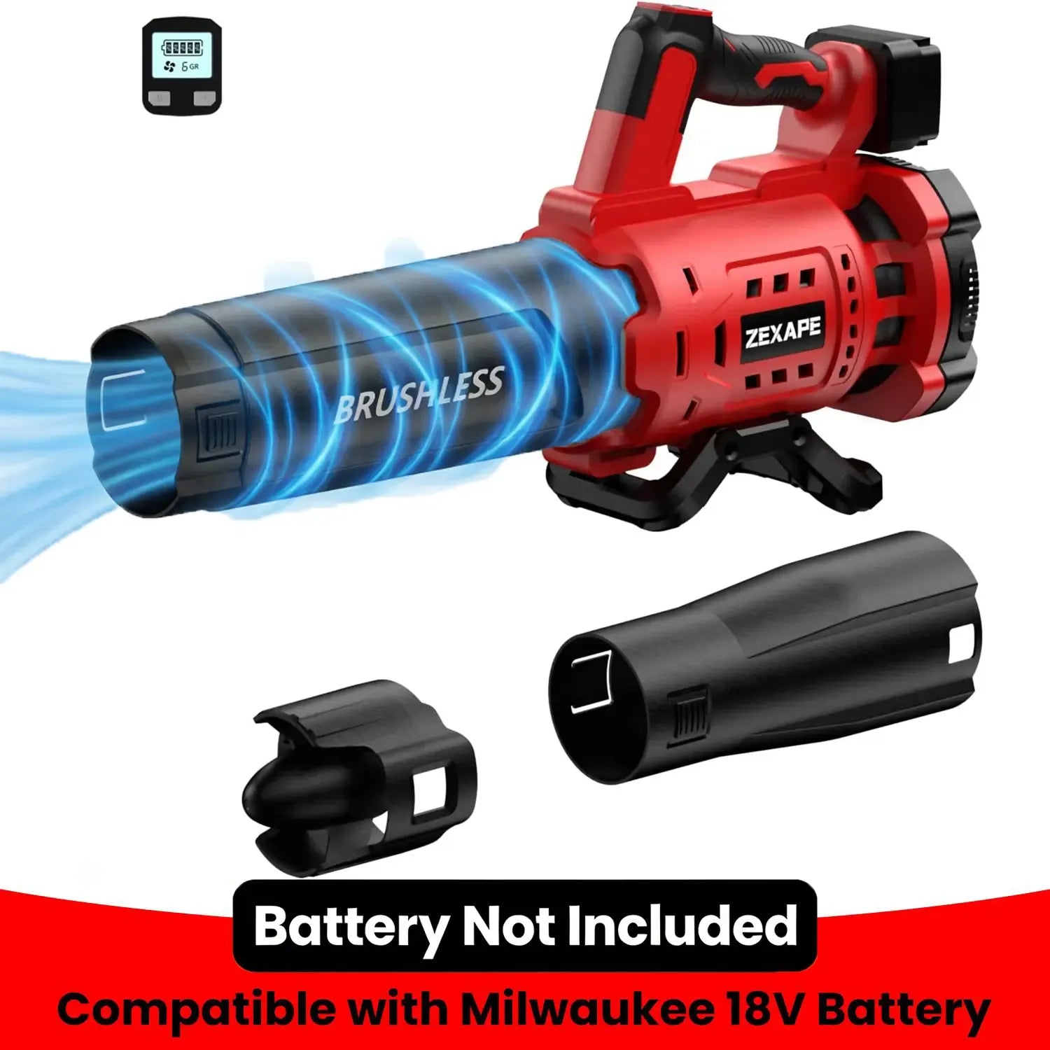 【No Battery】Cordless Leaf Blower for Dewalt 20V Max Battery, For Milwaukee 18V Battery/ For Makita 18V Battery 480 CFM Electric Blower with Brushless Motor, 6 Variable Speed Up to 130MPH, Digital Display Control Handheld Blower for Lawn Care, Yard