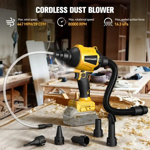 (No Battery)Cordless Dust Blower Compatible with Dewalt 20V Battery, Leaf Blower Brushless Handheld Sawdust Blower 447 MPH/39 CFM for Garages, Sawmill Room, Workshop Cleaning
