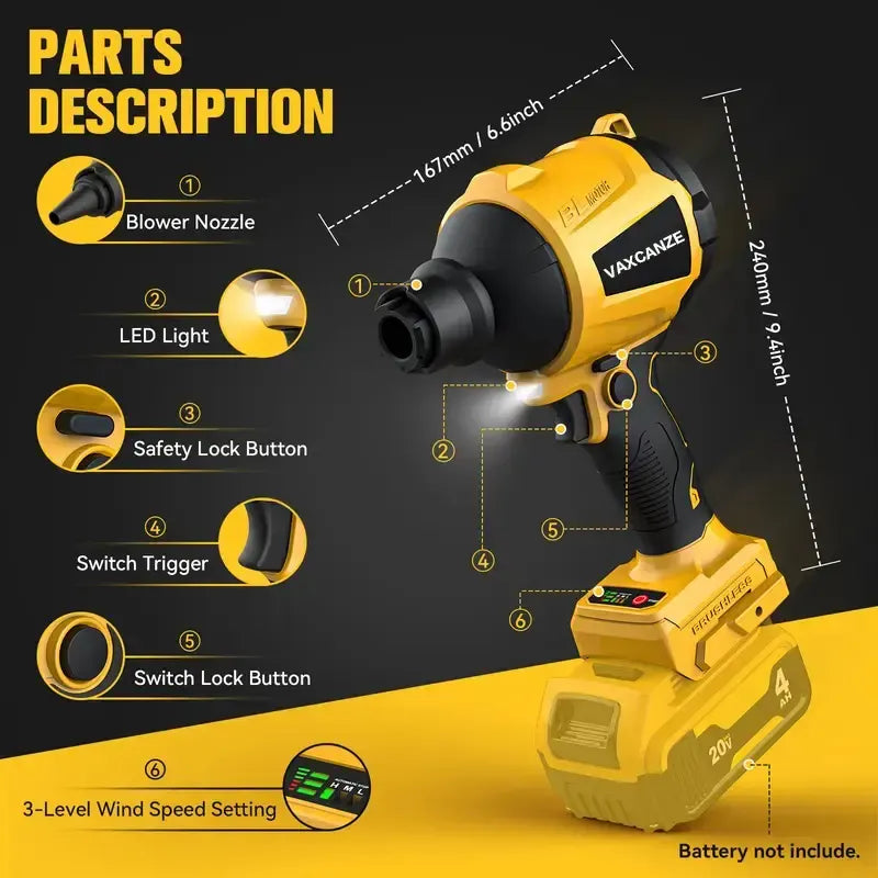 (No Battery)Cordless Dust Blower Compatible with Dewalt 20V Battery, Leaf Blower Brushless Handheld Sawdust Blower 447 MPH/39 CFM for Garages, Sawmill Room, Workshop Cleaning