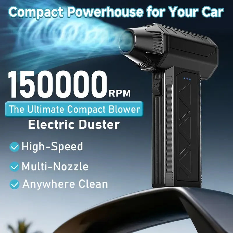 180W Ultra-Powerful Air Duster: 150K RPM for Violent Dust/Snow Removal. Blast Away Debris from PCs, Car AC Vents & Seat Corners, Furniture, Yard Leaves & Pet Hair. High-Speed Handheld Blower with Brushless Motor.