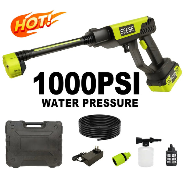 【DealsForYouDays】SEESE Portable 21V Cordless Pressure Washer Compact Power Washer for Car Patio & Garden Cleaning with Accessories