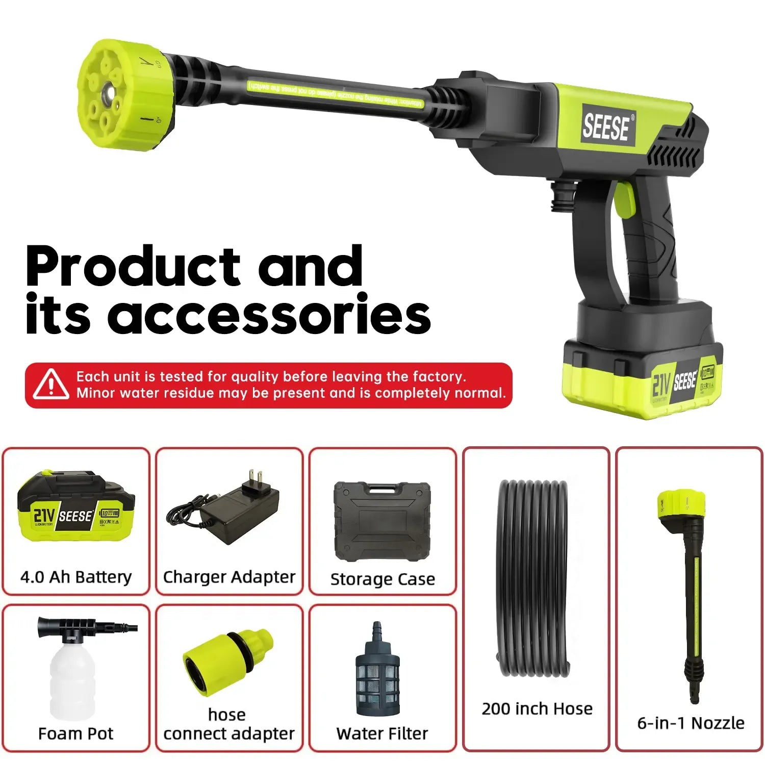 【DealsForYouDays】SEESE Portable 21V Cordless Pressure Washer Compact Power Washer for Car Patio & Garden Cleaning with Accessories