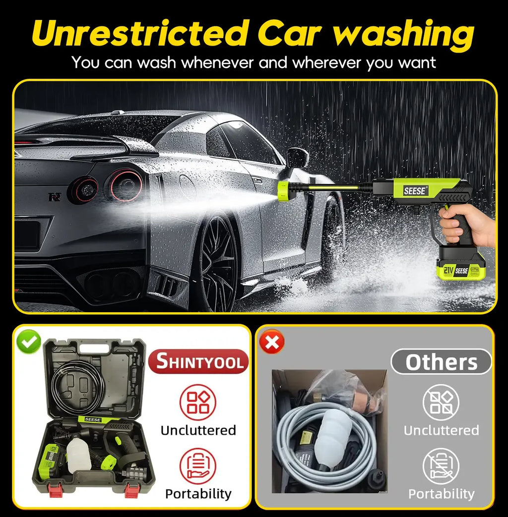 【DealsForYouDays】SEESE Portable 21V Cordless Pressure Washer Compact Power Washer for Car Patio & Garden Cleaning with Accessories
