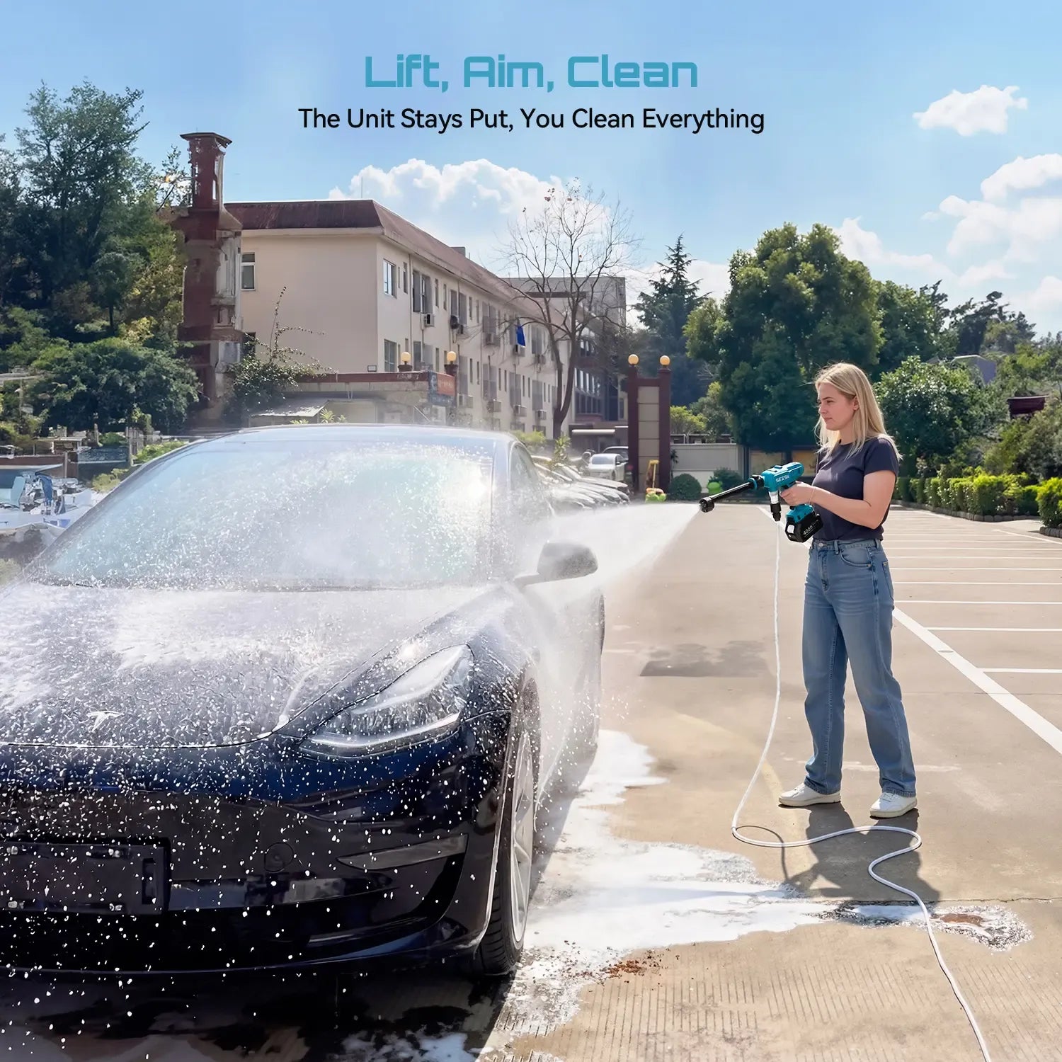 SEESII Cordless Washer Battery Powered, 1500 PSI High Pressure Portable Cordless Car Washer,one 4000mAh Batteries Portable Power Washer with 6-in-1 Nozzle & Foam Cannon for Car Home Garden Patio Fence Cleaning DealsForYouDays