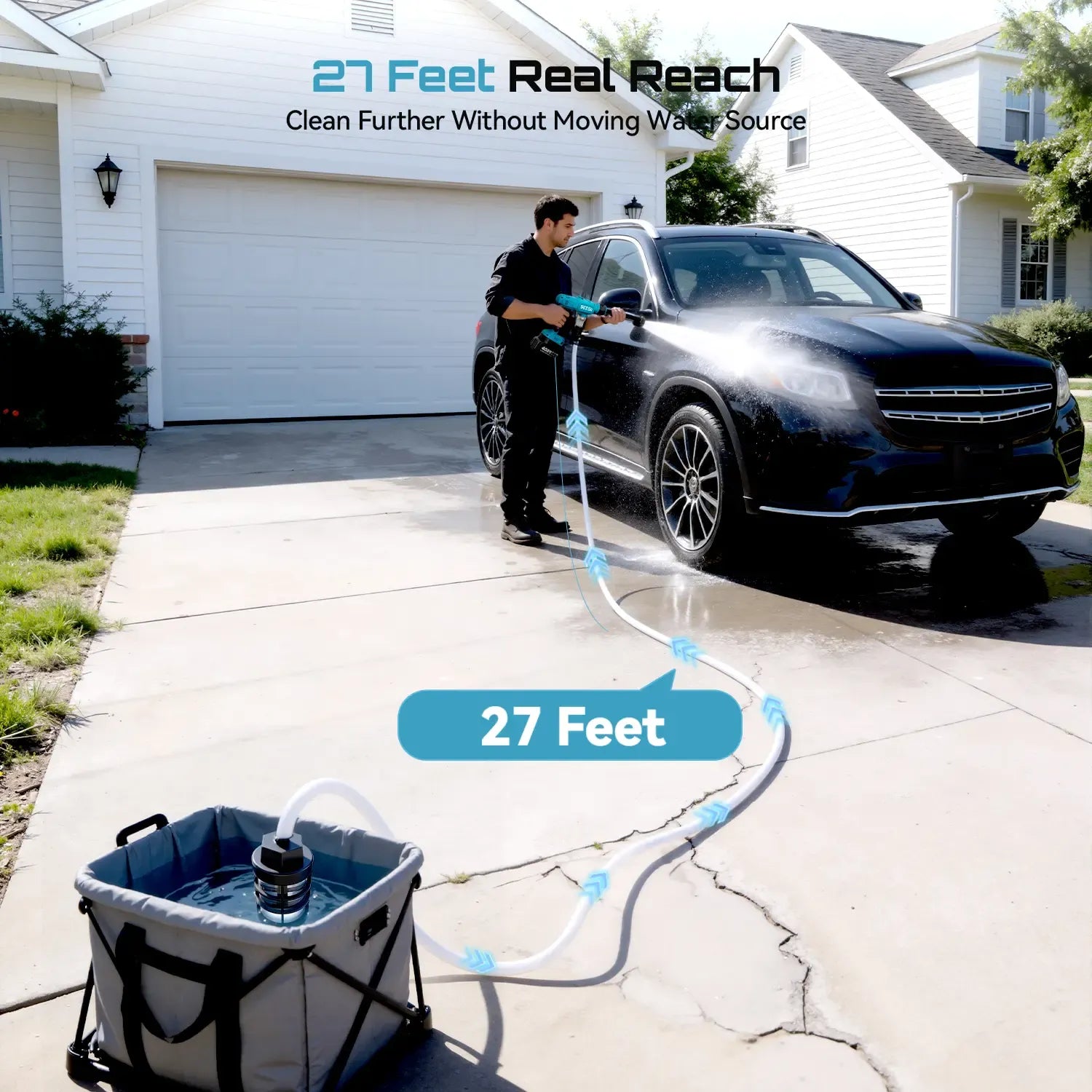 SEESII Cordless Washer Battery Powered, 1500 PSI High Pressure Portable Cordless Car Washer,one 4000mAh Batteries Portable Power Washer with 6-in-1 Nozzle & Foam Cannon for Car Home Garden Patio Fence Cleaning DealsForYouDays