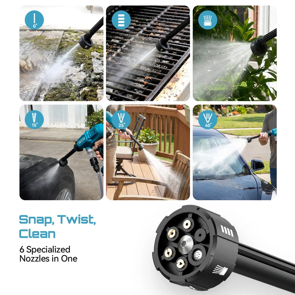 SEESII Cordless Washer Battery Powered, 1500 PSI High Pressure Portable Cordless Car Washer,one 4000mAh Batteries Portable Power Washer with 6-in-1 Nozzle & Foam Cannon for Car Home Garden Patio Fence Cleaning DealsForYouDays
