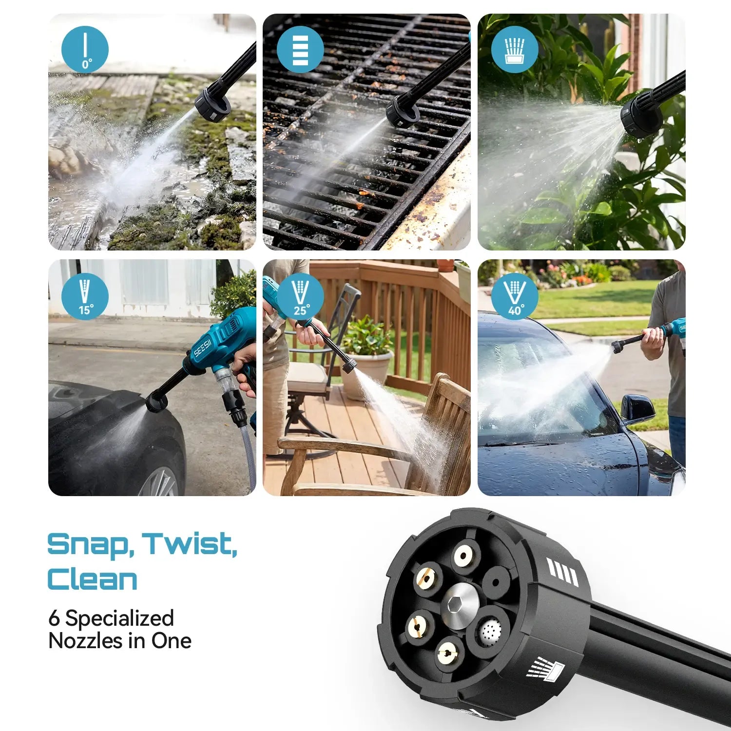 SEESII Cordless Washer Battery Powered, 1500 PSI High Pressure Portable Cordless Car Washer,one 4000mAh Batteries Portable Power Washer with 6-in-1 Nozzle & Foam Cannon for Car Home Garden Patio Fence Cleaning DealsForYouDays