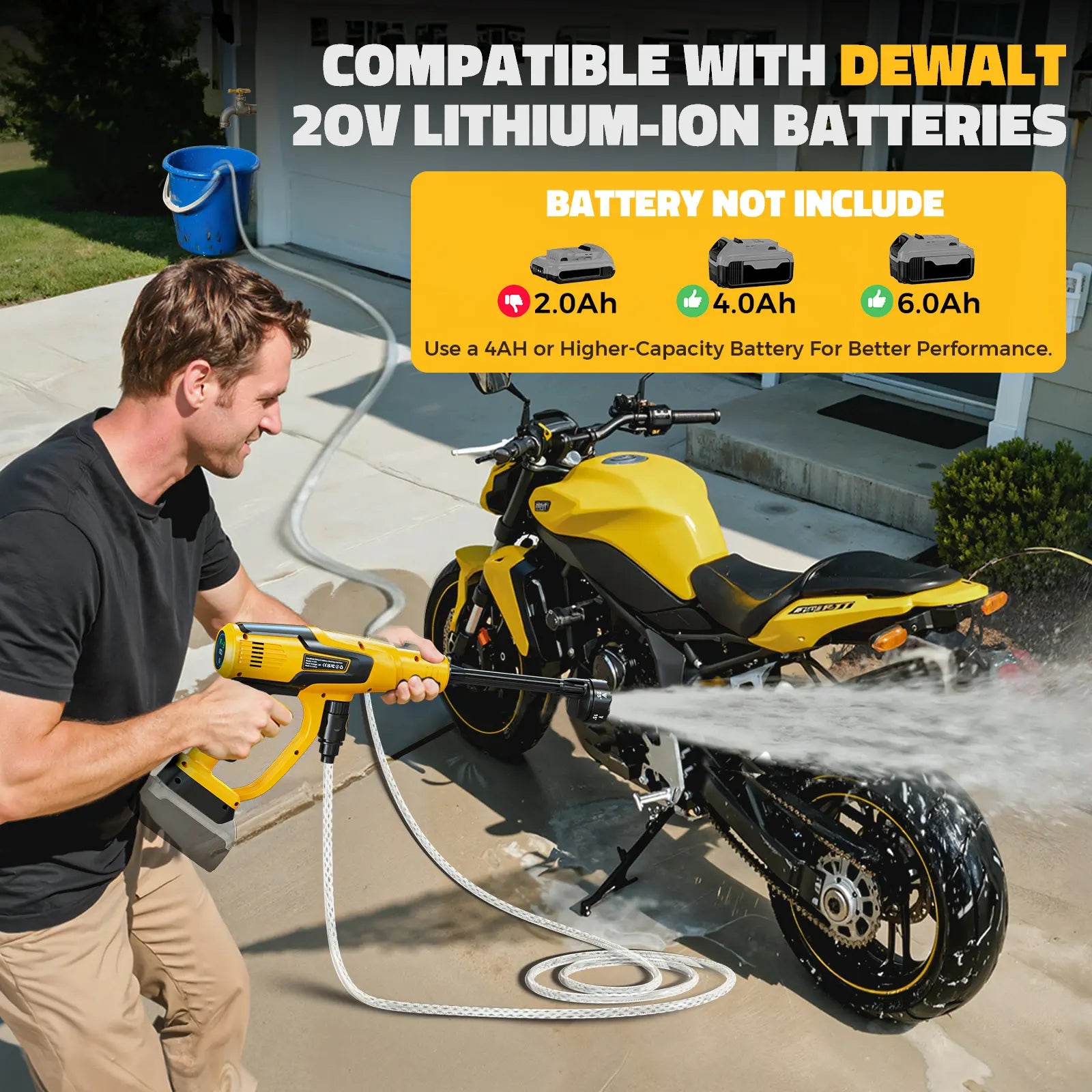 Ecarke Cordless Pressure Washer Compatible with Dewalt 20V Battery,【Battery NOT Included】, 1200 PSI Portable Handheld Power Washer with 6-in-1 Nozzle Foam Cannon for Car Cleaning Brushless Motor