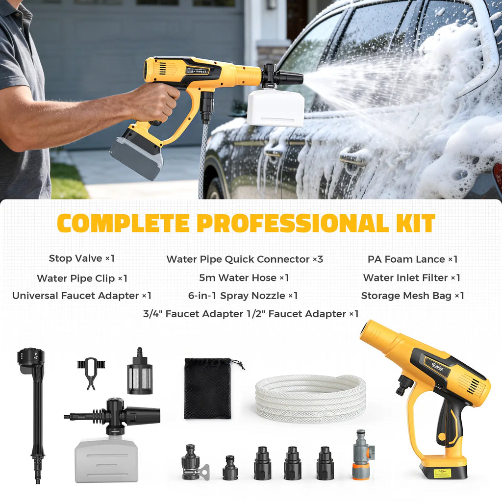 Ecarke Cordless Pressure Washer Compatible with Dewalt 20V Battery,【Battery NOT Included】, 1200 PSI Portable Handheld Power Washer with 6-in-1 Nozzle Foam Cannon for Car Cleaning Brushless Motor