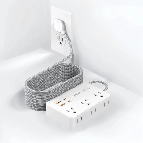Extension Cord with 6 Multiple Outlets - Flat Plug Power Strip with 4 USB Ports (2 USB C), 5/10Ft Long Braided Cord, Wall Mount for Home Dorm Room