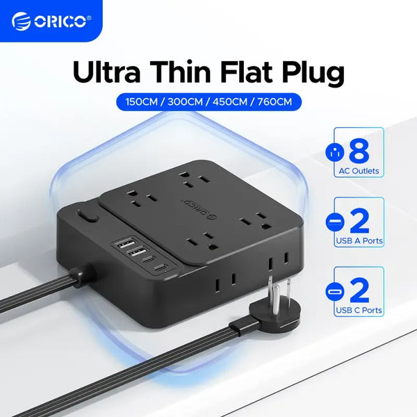 Surge Protector Power Strip, Outlet Extender with 8 Outlets 4 USB Ports (2 USB C), Overload Protection, Long Extension Cord with Multiple Outlets for Indoor, Home, Office-SP1