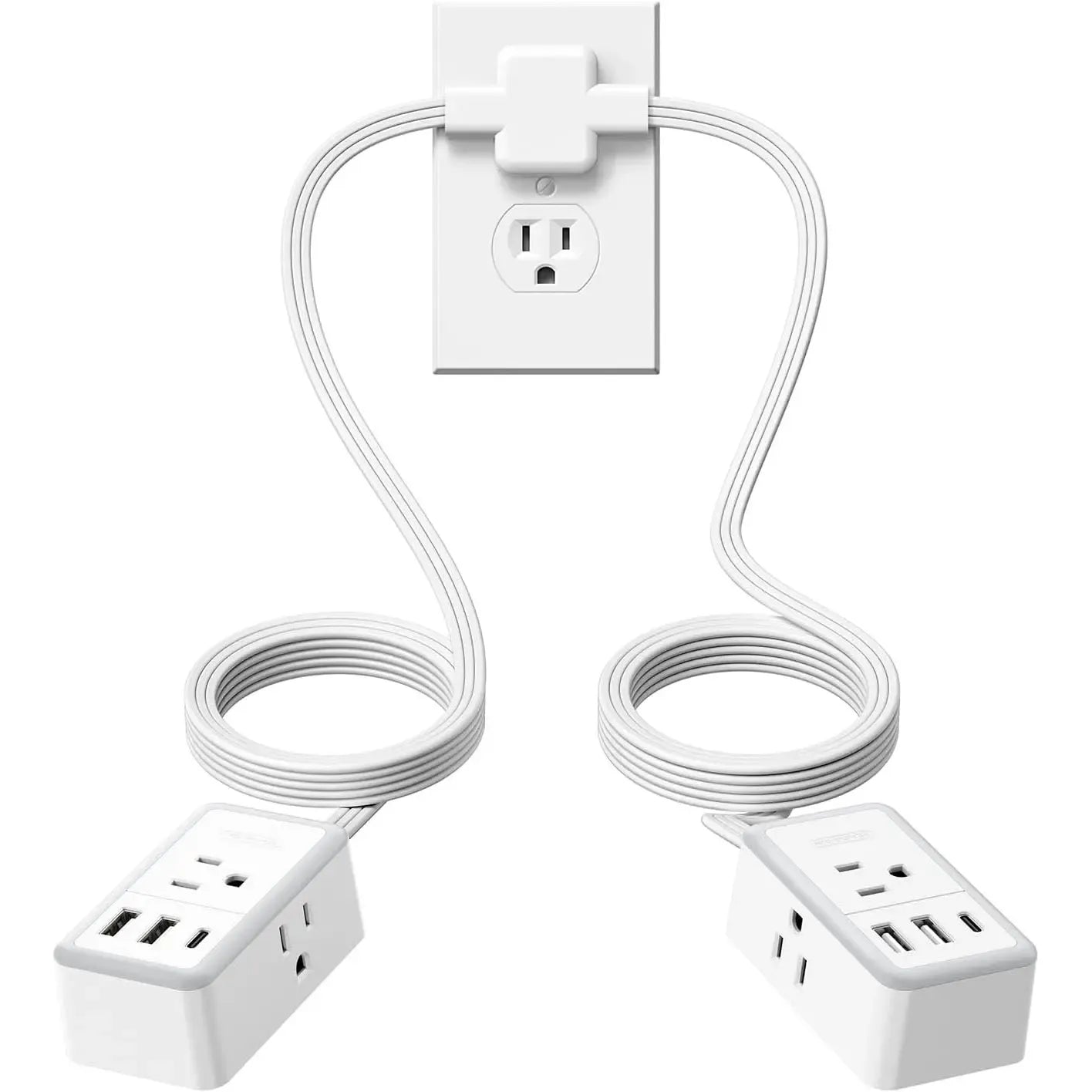 NTONPOWER Twin Extension Cord Splitter 12 / 18 FT, with 6ft Dual Extension Cord on Each Side 3 Widely Outlets, Double Extension Cord for Home Office Dorm Room