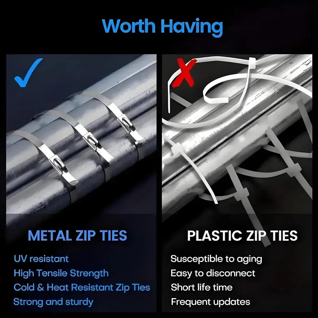 100-Pack 304 Stainless Steel Zip Ties, 11.8 Inches Heavy Duty Self-Locking Cable Ties, 200 Lbs Strength UV Resistant Bundling Cables Tool for Industrial, Automotive Use