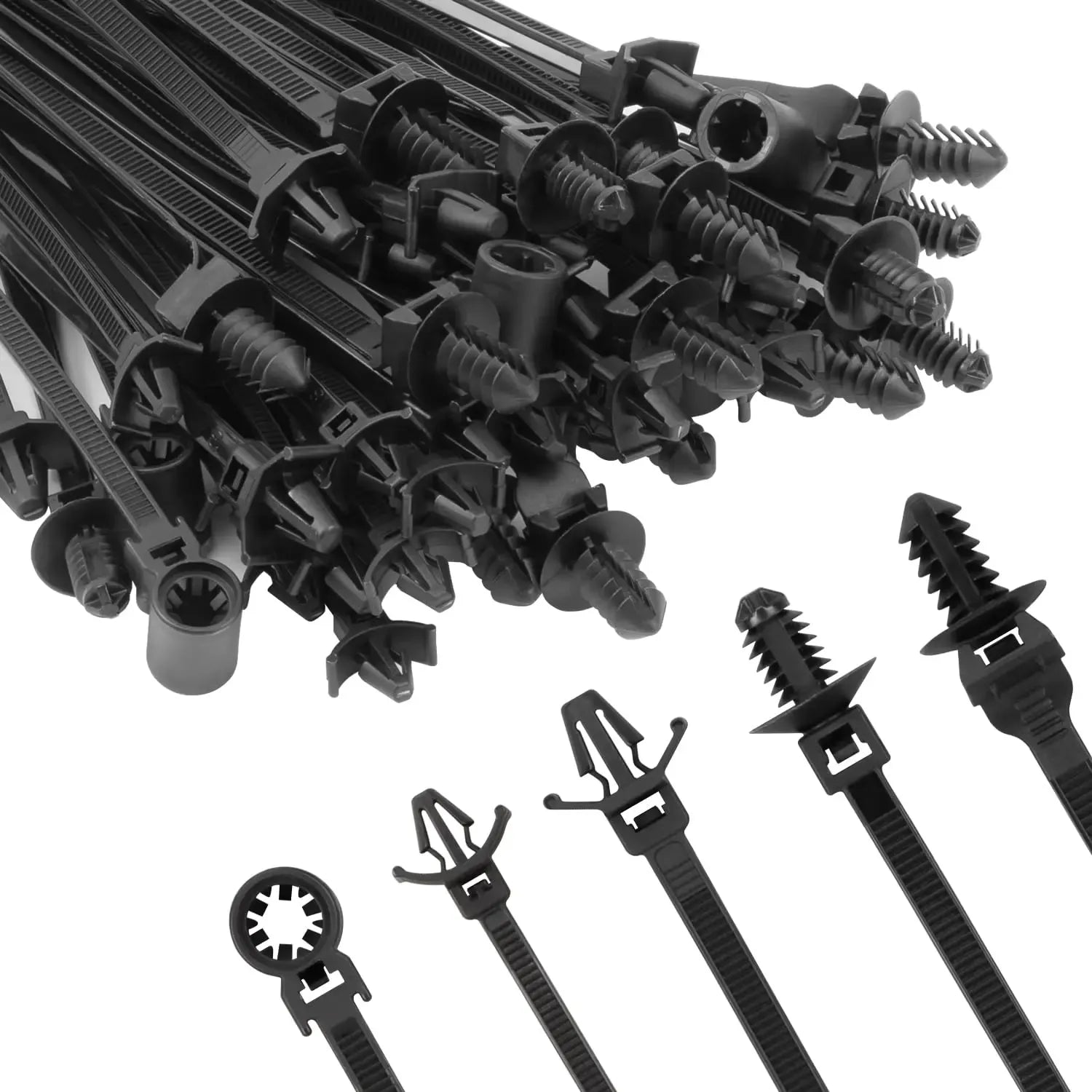 160Pcs Nylon Universal Cable Tie Buckle Zip Tie Clips Automotive Rivet Push Mount Zip Ties Compatible with Cars Boat Trailer Polaris UTV Jeep Wrangler Self Locking Zip Tie with Push Pin