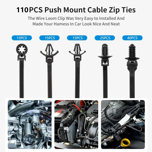 160Pcs Nylon Universal Cable Tie Buckle Zip Tie Clips Automotive Rivet Push Mount Zip Ties Compatible with Cars Boat Trailer Polaris UTV Jeep Wrangler Self Locking Zip Tie with Push Pin