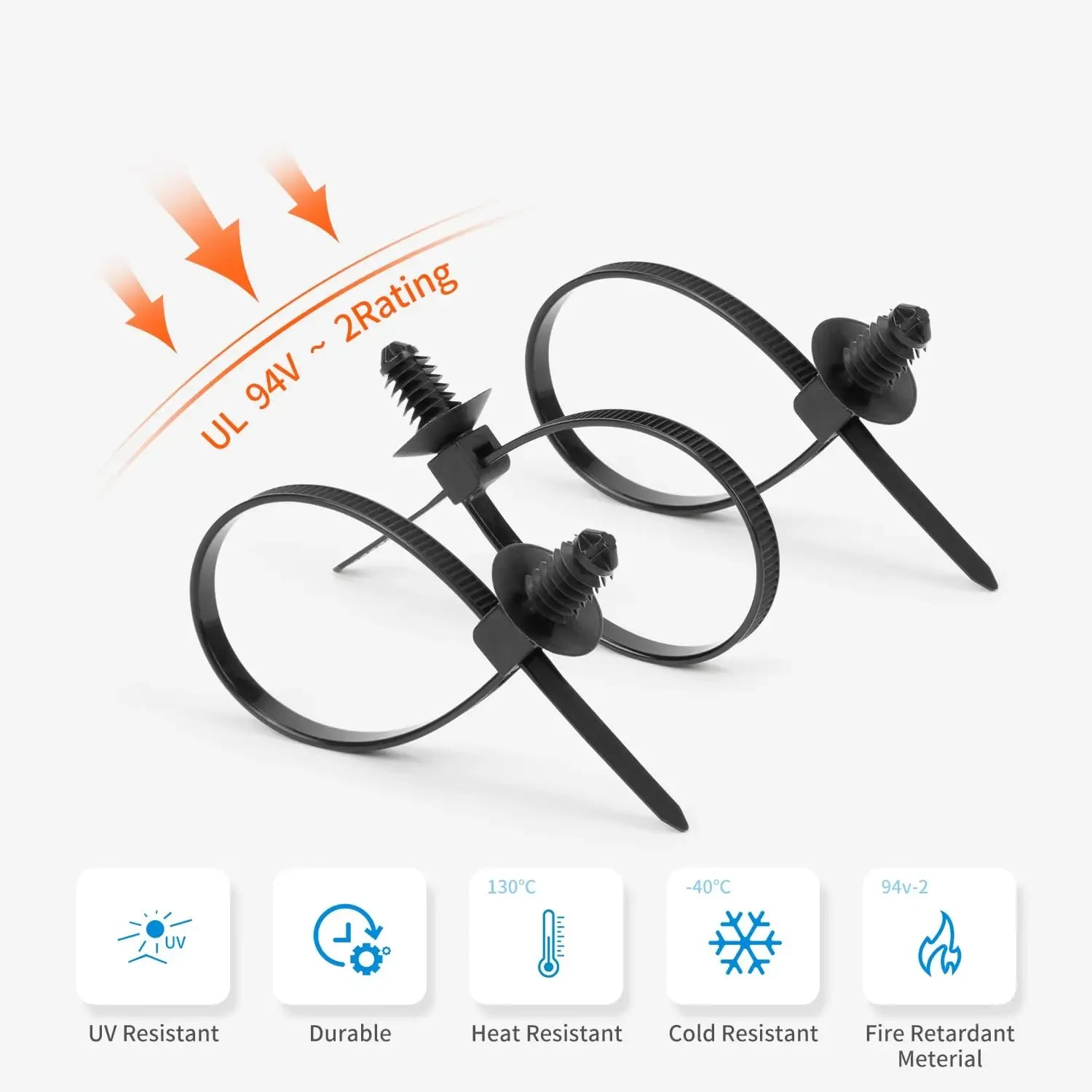 160Pcs Nylon Universal Cable Tie Buckle Zip Tie Clips Automotive Rivet Push Mount Zip Ties Compatible with Cars Boat Trailer Polaris UTV Jeep Wrangler Self Locking Zip Tie with Push Pin