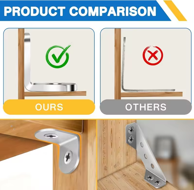 Wholesale Furniture Corner Connector Stainless Steel Angle Code for Cabinet Angle Shelf Support Fixed Brace Kits with Screw