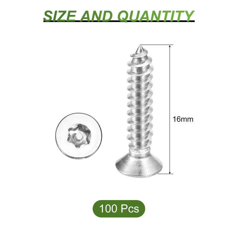 Uxcell 50/60/100pcs M3 M4 M5 M6 304 Stainless Steel Flat Countersunk Head Torx Screws Tamper-proof Security Wood Screws