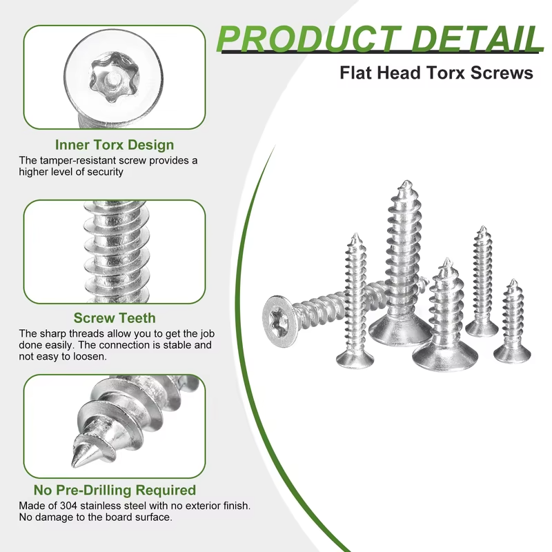 Uxcell 50/60/100pcs M3 M4 M5 M6 304 Stainless Steel Flat Countersunk Head Torx Screws Tamper-proof Security Wood Screws